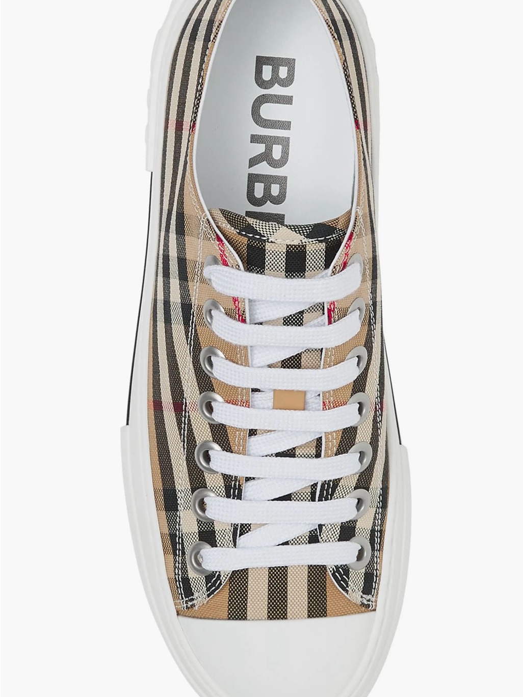 Burberry Beige Check Low-Top Canvas Sneakers With White Laces
